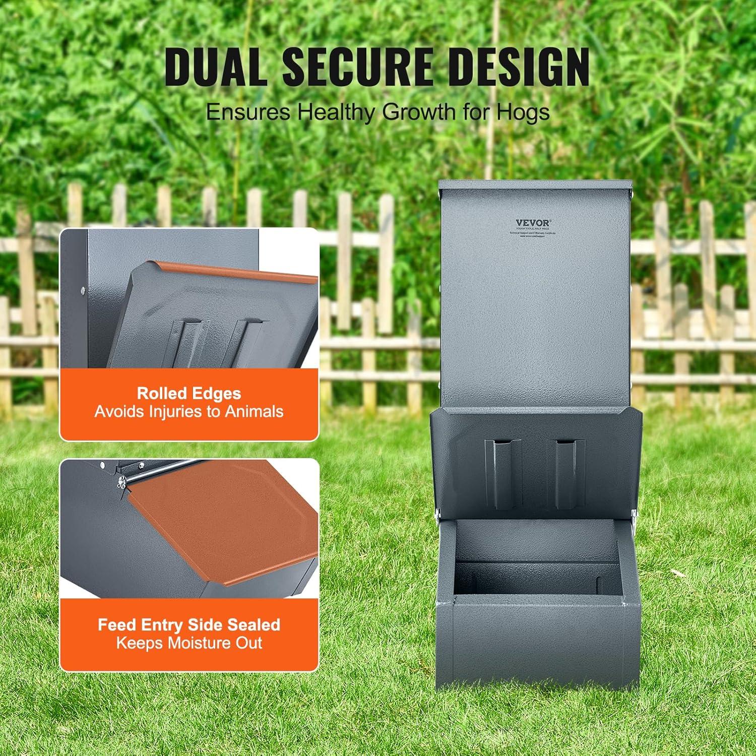 imageVEVOR Hog Feeder 37 Bushel Capacity Double Door Pig Feeder Heavy Duty Steel Piglets Feeder Multipurpose Trough Creep Feeder Outdoor Livestock Feeder Farm Accessory for Feeding up to 8 Hogs22 Bushel