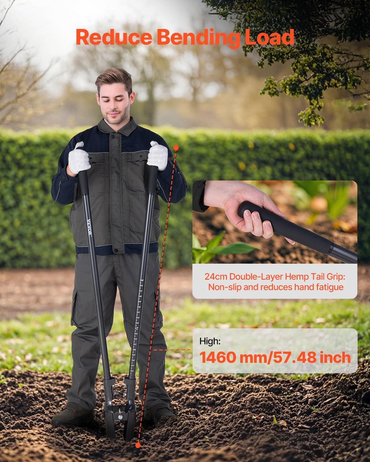 imageVEVOR Post Hole Digger Heavy Duty Post Hole Digger with Carbon Steel Handle Manual Hole Digger with Scale Markings and Metal Blade Post Hole Digger Tool for Digging Gardening Outdoors 575InchCarbon Steel