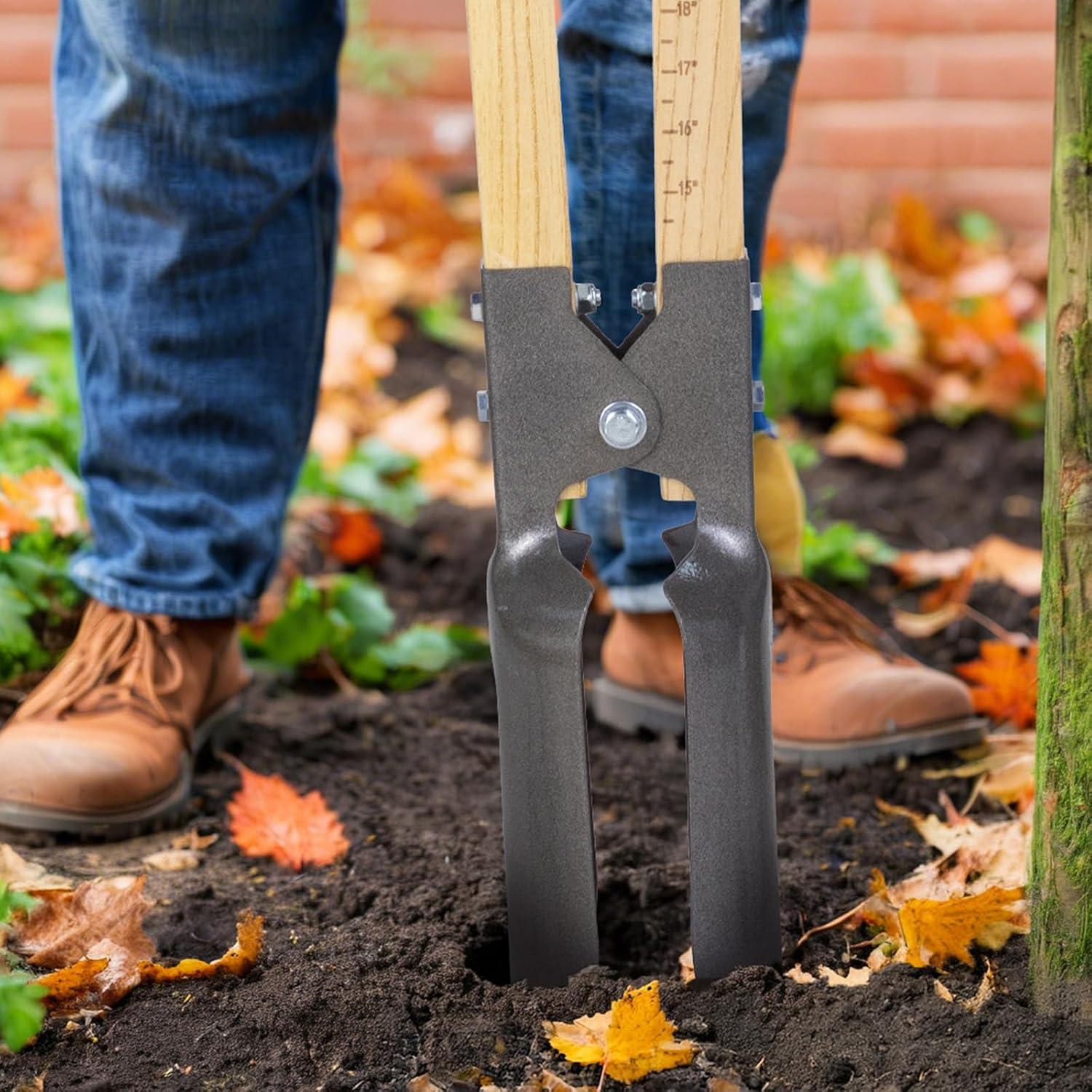 imageVEVOR Post Hole Digger Heavy Duty Post Hole Digger with Carbon Steel Handle Manual Hole Digger with Scale Markings and Metal Blade Post Hole Digger Tool for Digging Gardening Outdoors 575InchHardwood