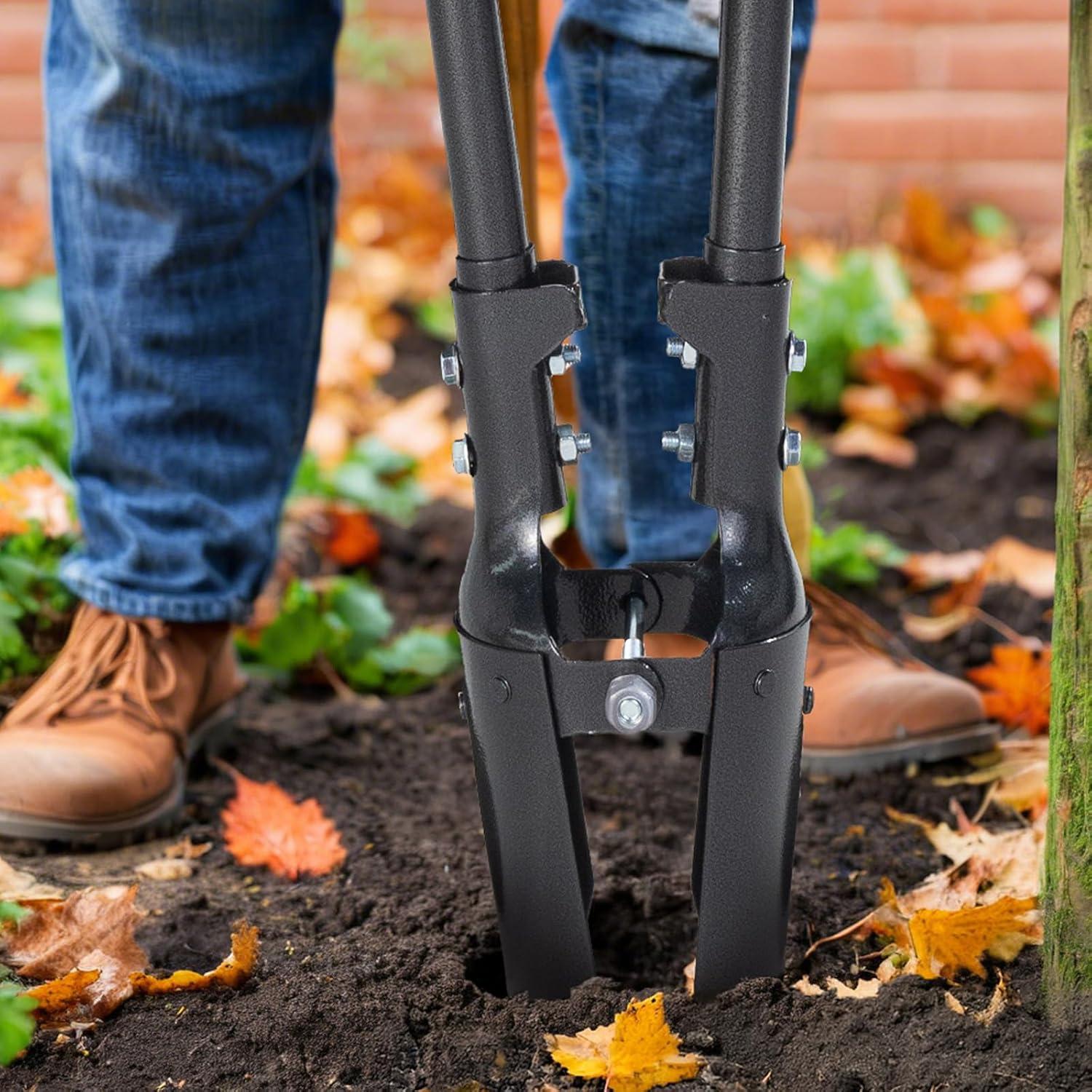 imageVEVOR Post Hole Digger Heavy Duty Post Hole Digger with Carbon Steel Handle Manual Hole Digger with Scale Markings and Metal Blade Post Hole Digger Tool for Digging Gardening Outdoors 575InchCarbon Steel