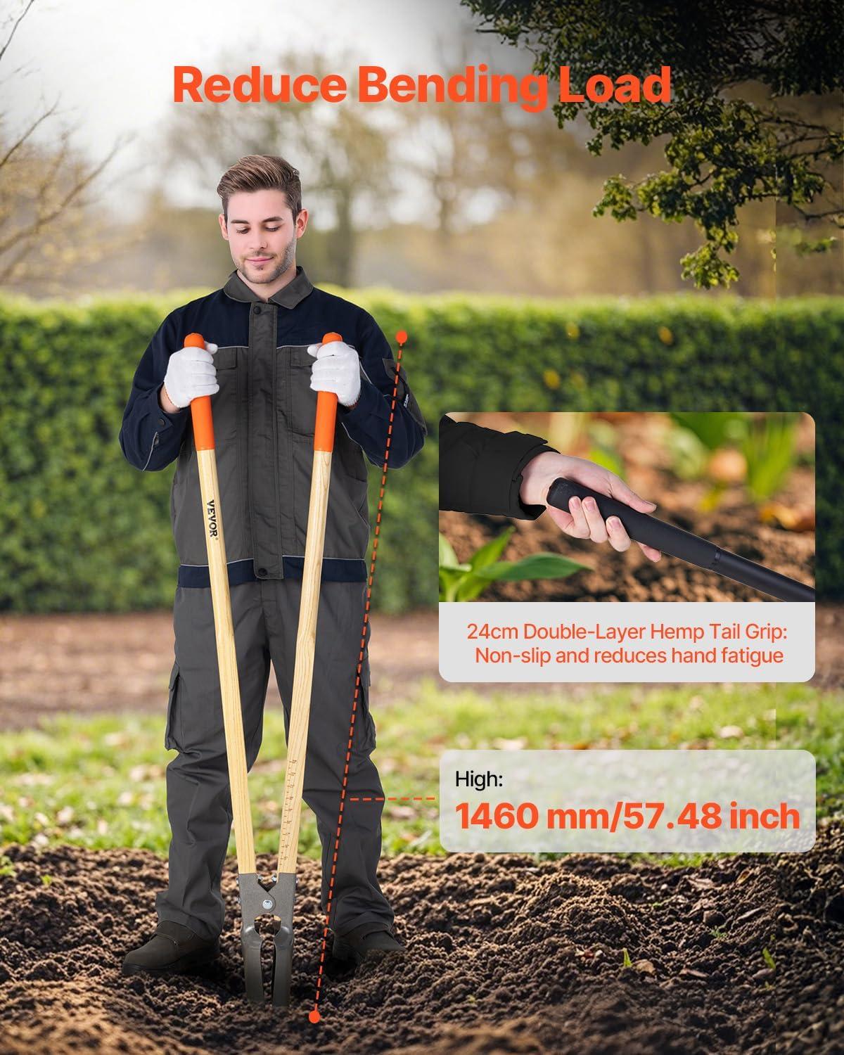 imageVEVOR Post Hole Digger Heavy Duty Post Hole Digger with Carbon Steel Handle Manual Hole Digger with Scale Markings and Metal Blade Post Hole Digger Tool for Digging Gardening Outdoors 575InchHardwood