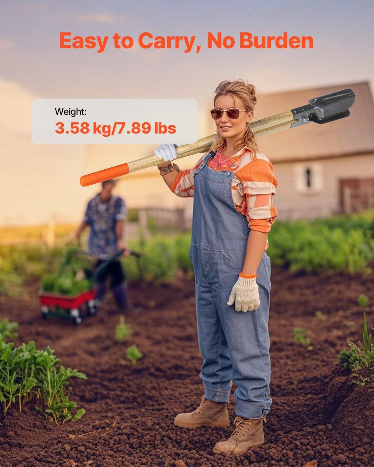 imageVEVOR Post Hole Digger Heavy Duty Post Hole Digger with Carbon Steel Handle Manual Hole Digger with Scale Markings and Metal Blade Post Hole Digger Tool for Digging Gardening Outdoors 575InchHardwood