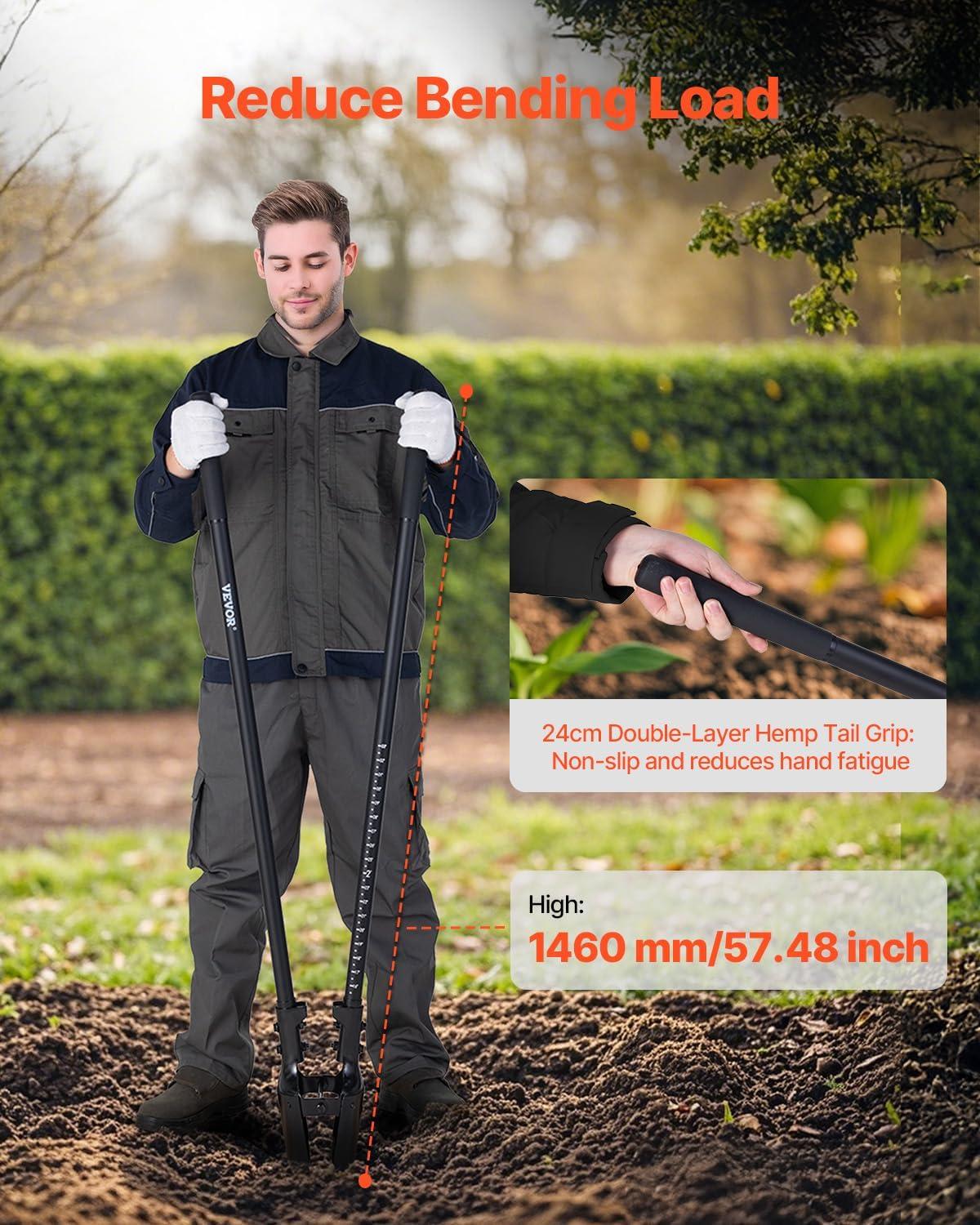 imageVEVOR Post Hole Digger Heavy Duty Post Hole Digger with Carbon Steel Handle Manual Hole Digger with Scale Markings and Metal Blade Post Hole Digger Tool for Digging Gardening Outdoors 575InchFiberglass