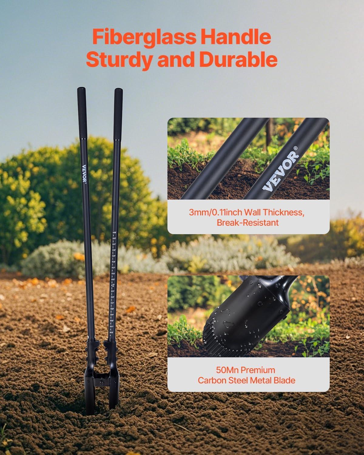 imageVEVOR Post Hole Digger Heavy Duty Post Hole Digger with Carbon Steel Handle Manual Hole Digger with Scale Markings and Metal Blade Post Hole Digger Tool for Digging Gardening Outdoors 575InchFiberglass
