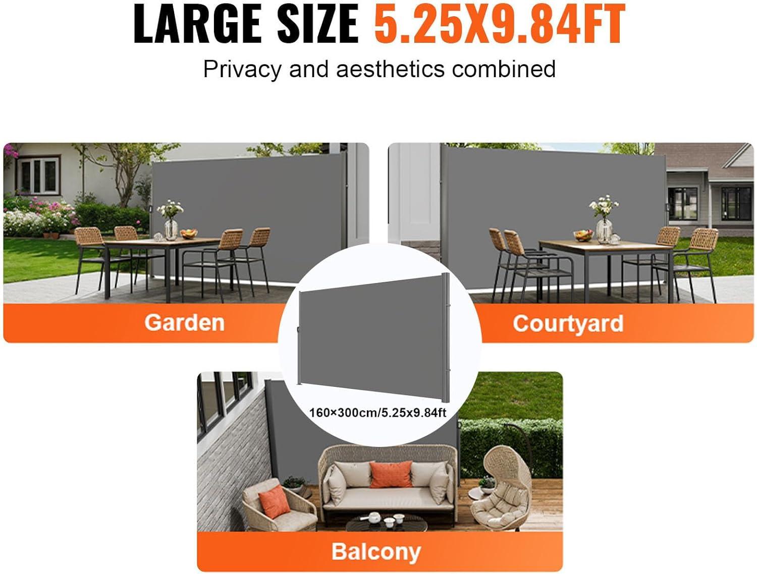 imageVEVOR Retractable Side Awning UV 50 71x 236 Full Aluminum RustProof Patio Sunshine Screen 280 g Thicken Privacy Divider ampamp Wind Screen for Courtyard Balcony Roof Terraces and Pools BlackGray