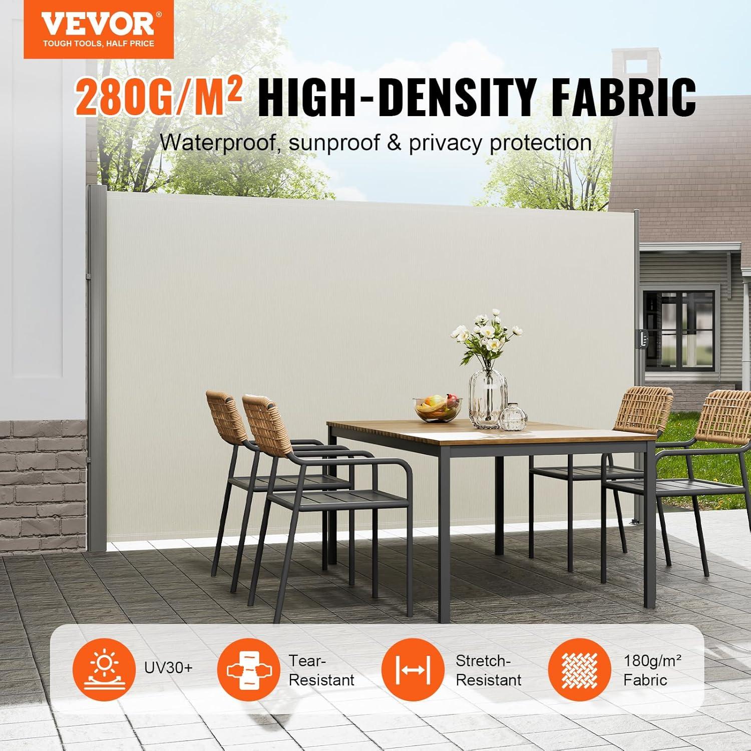 imageVEVOR Retractable Side Awning UV 50 71x 236 Full Aluminum RustProof Patio Sunshine Screen 280 g Thicken Privacy Divider ampamp Wind Screen for Courtyard Balcony Roof Terraces and Pools BlackBeige