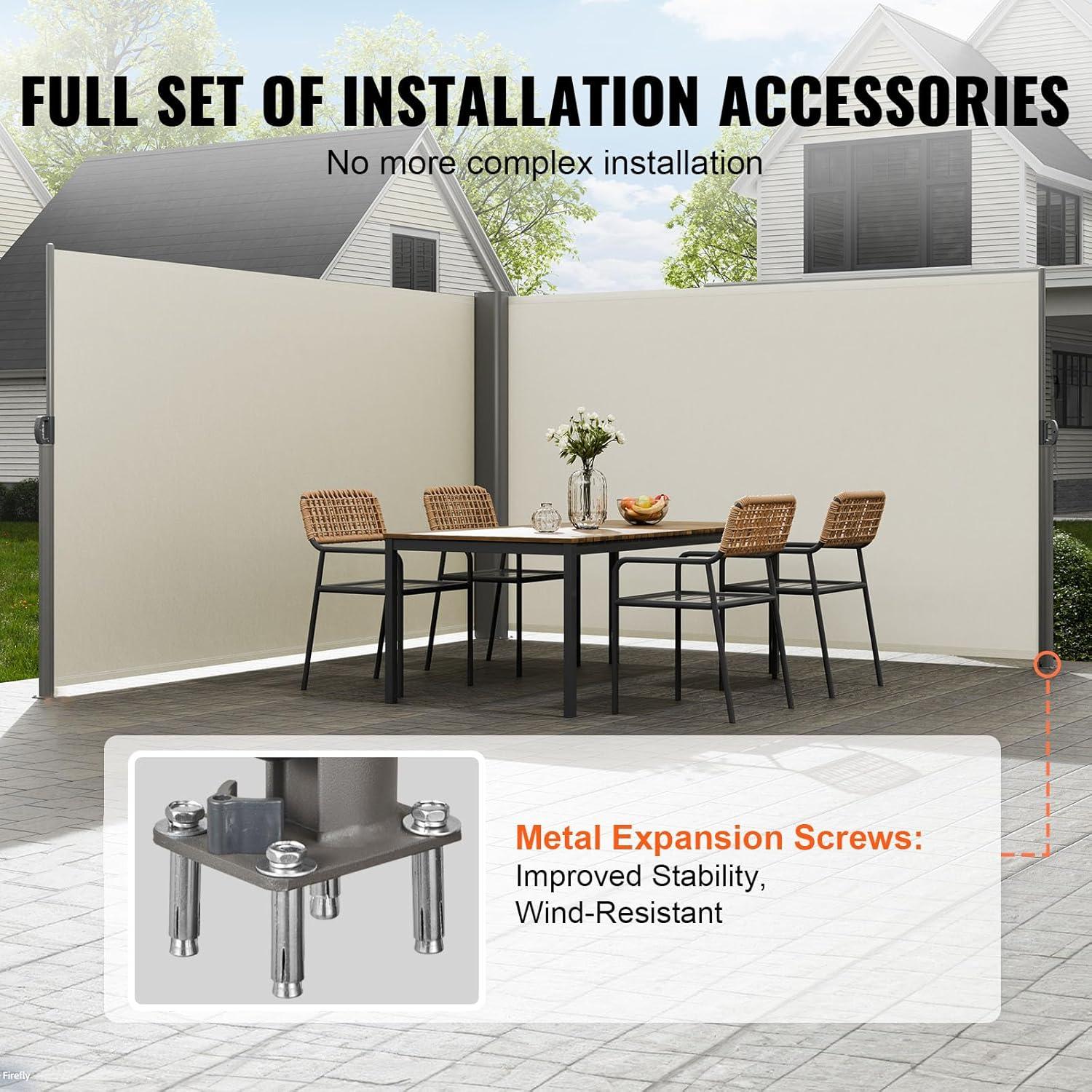 imageVEVOR Retractable Side Awning UV 50 71x 236 Full Aluminum RustProof Patio Sunshine Screen 280 g Thicken Privacy Divider ampamp Wind Screen for Courtyard Balcony Roof Terraces and Pools BlackBeige