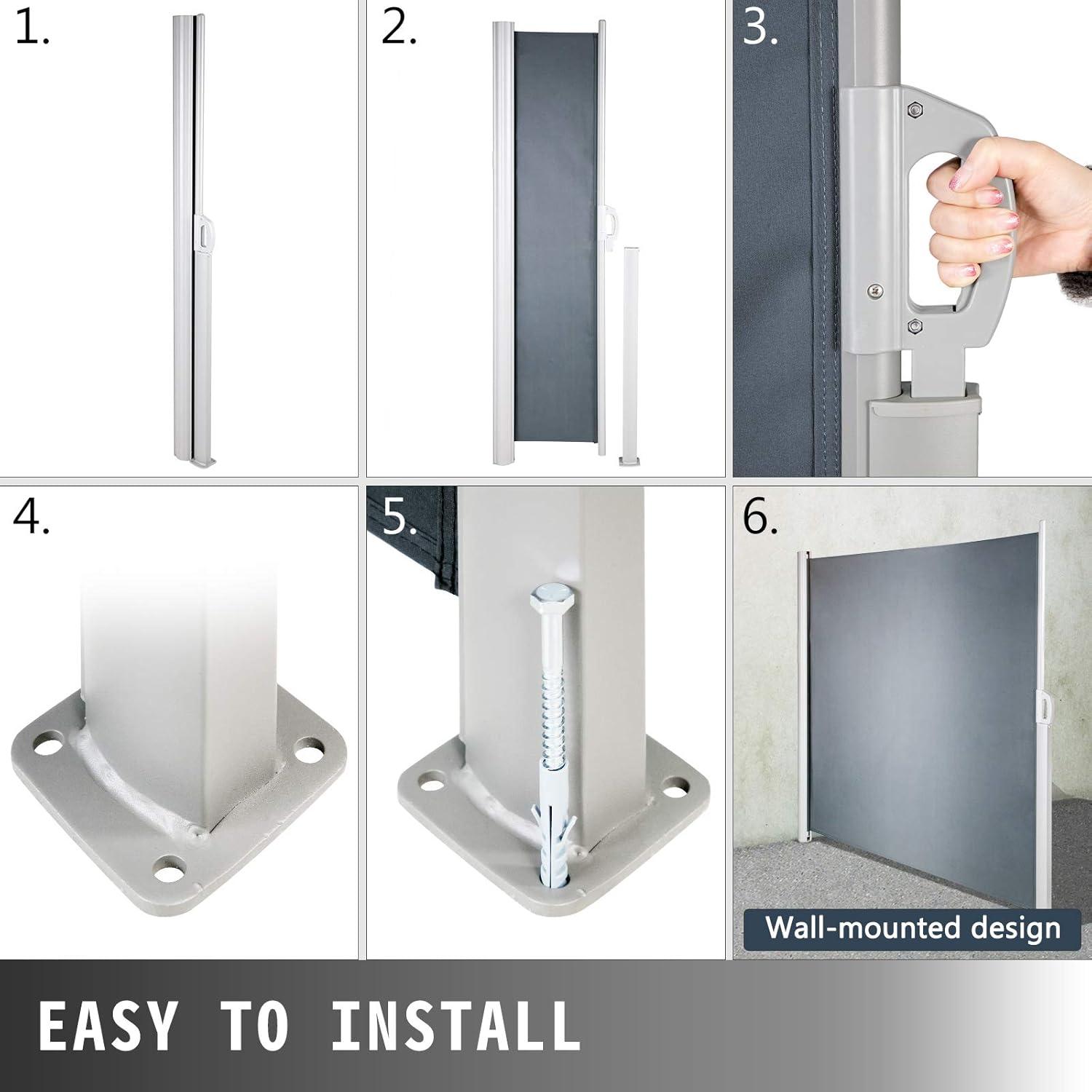 imageVEVOR Retractable Side Awning UV 50 71x 236 Full Aluminum RustProof Patio Sunshine Screen 280 g Thicken Privacy Divider ampamp Wind Screen for Courtyard Balcony Roof Terraces and Pools BlackBlack