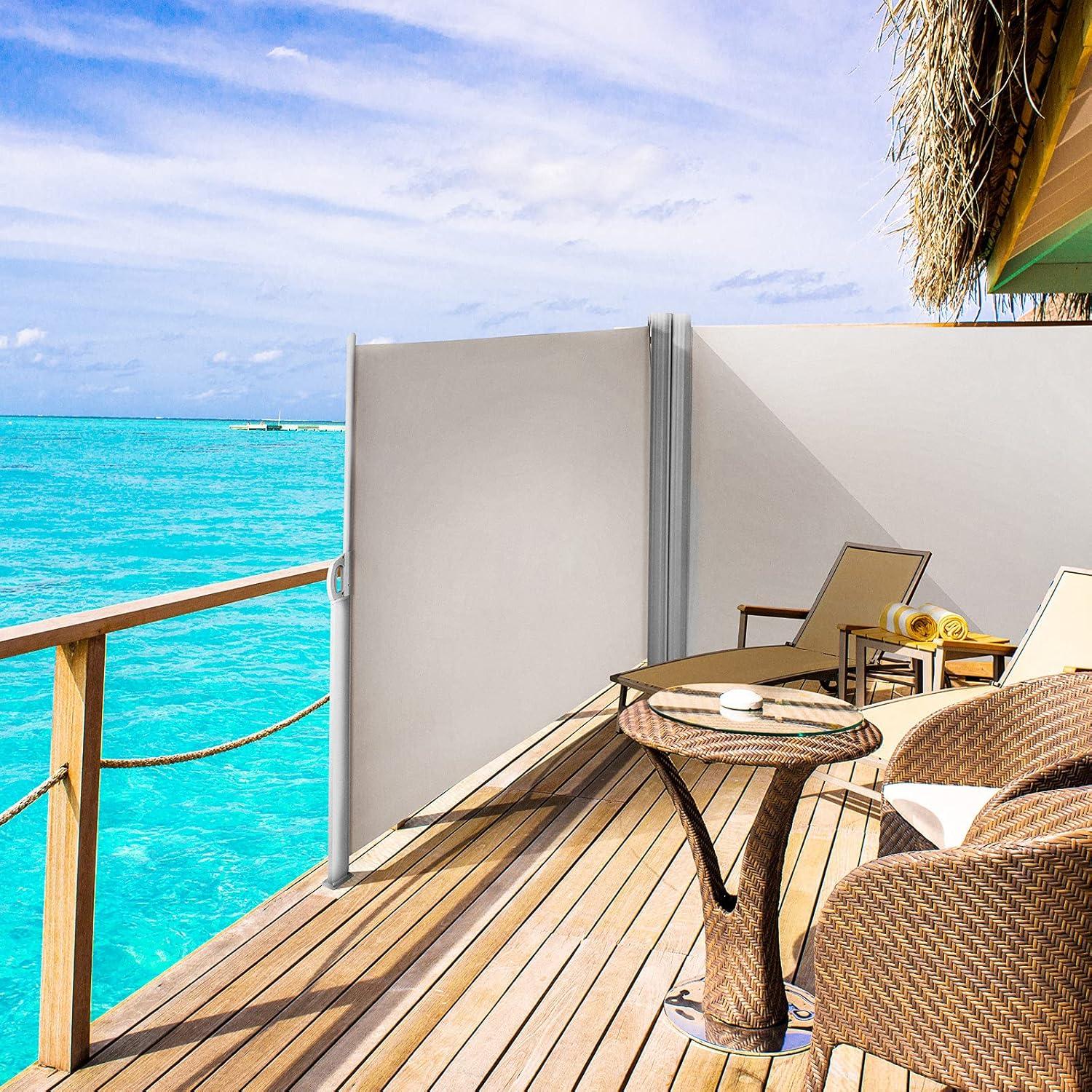 imageVEVOR Retractable Side Awning UV 50 71x 236 Full Aluminum RustProof Patio Sunshine Screen 280 g Thicken Privacy Divider ampamp Wind Screen for Courtyard Balcony Roof Terraces and Pools BlackBeige