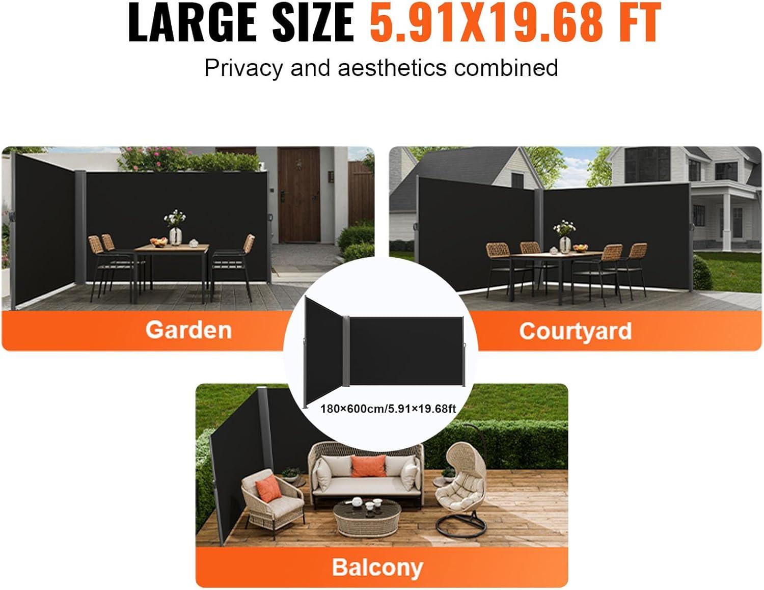 imageVEVOR Retractable Side Awning UV 50 71x 236 Full Aluminum RustProof Patio Sunshine Screen 280 g Thicken Privacy Divider ampamp Wind Screen for Courtyard Balcony Roof Terraces and Pools BlackBlack