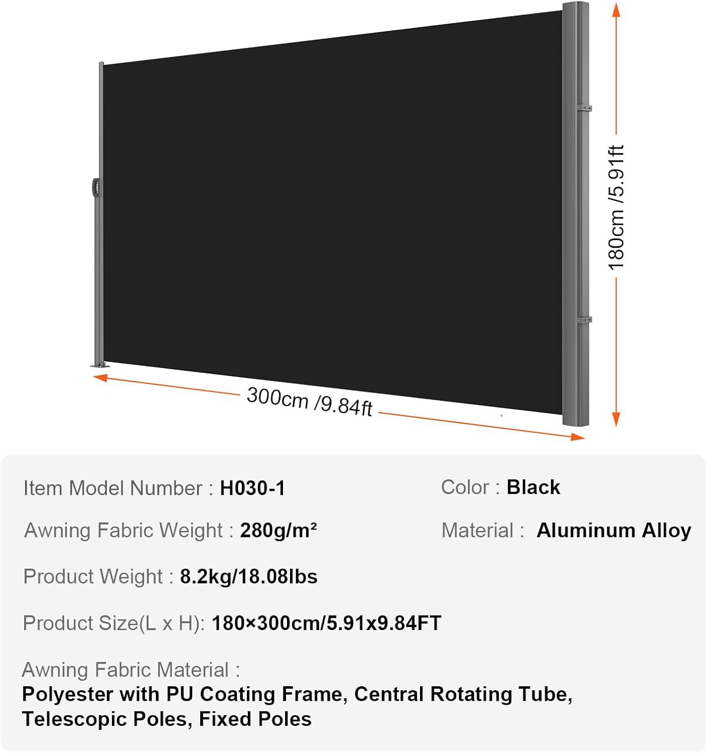 imageVEVOR Retractable Side Awning UV 50 71x 236 Full Aluminum RustProof Patio Sunshine Screen 280 g Thicken Privacy Divider ampamp Wind Screen for Courtyard Balcony Roof Terraces and Pools BlackBlack