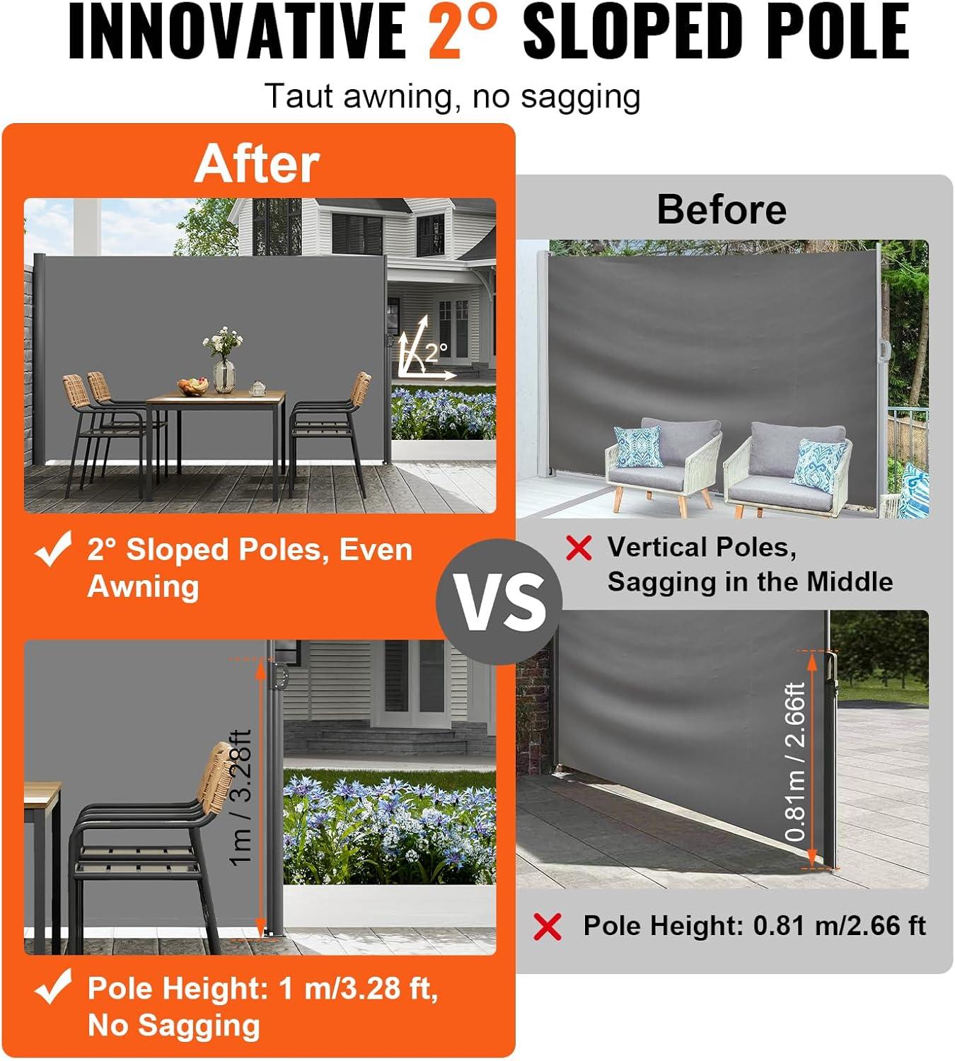 imageVEVOR Retractable Side Awning UV 50 71x 236 Full Aluminum RustProof Patio Sunshine Screen 280 g Thicken Privacy Divider ampamp Wind Screen for Courtyard Balcony Roof Terraces and Pools BlackGray