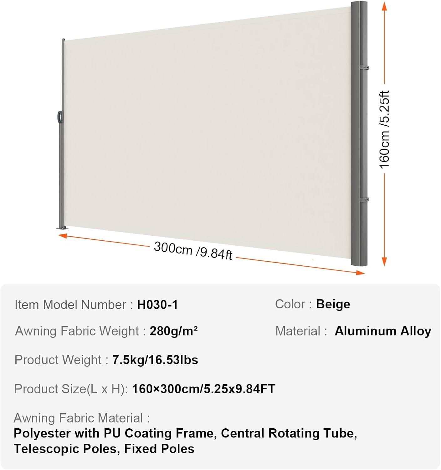 imageVEVOR Retractable Side Awning UV 50 71x 236 Full Aluminum RustProof Patio Sunshine Screen 280 g Thicken Privacy Divider ampamp Wind Screen for Courtyard Balcony Roof Terraces and Pools BlackBeige