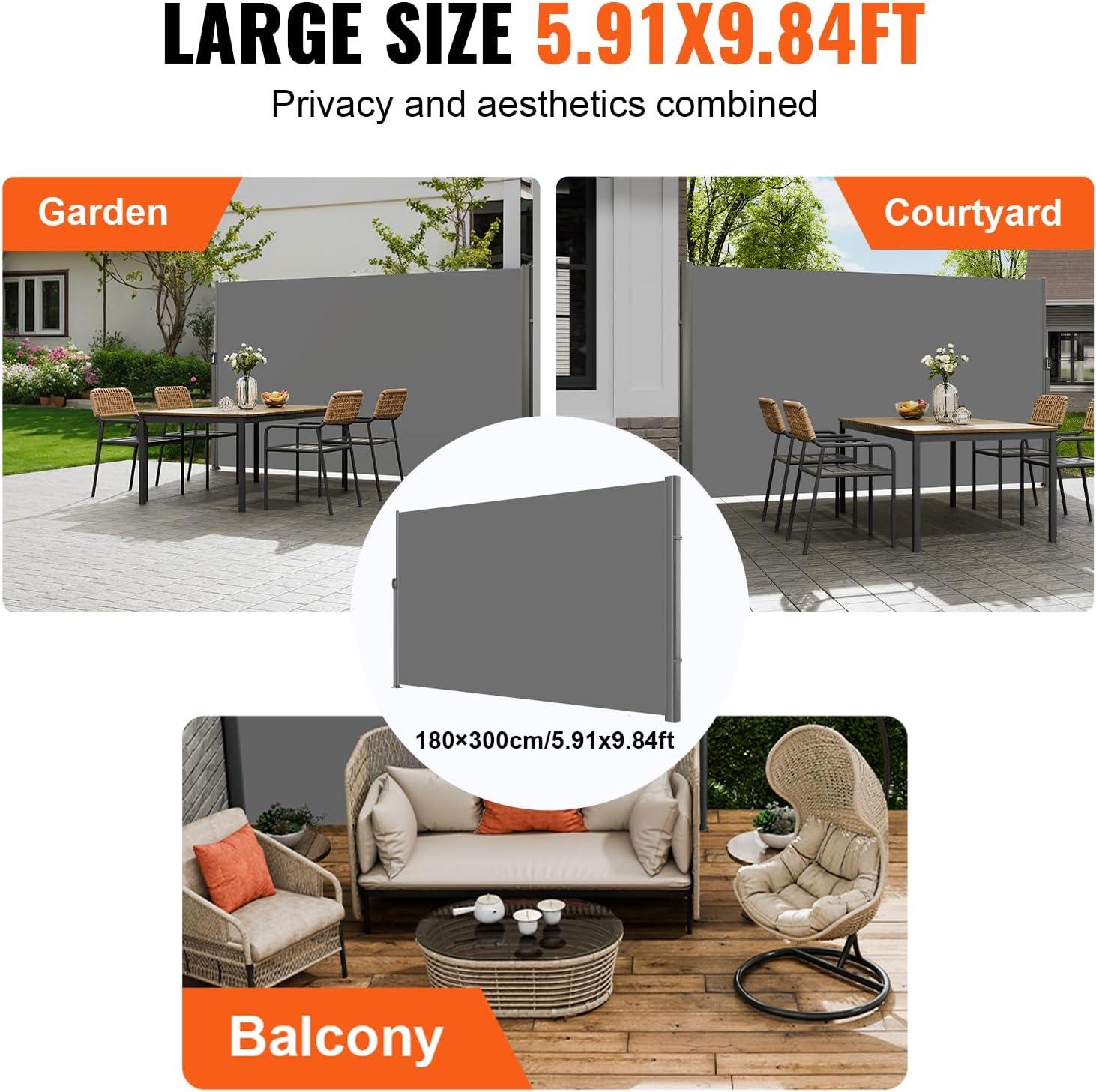 imageVEVOR Retractable Side Awning UV 50 71x 236 Full Aluminum RustProof Patio Sunshine Screen 280 g Thicken Privacy Divider ampamp Wind Screen for Courtyard Balcony Roof Terraces and Pools BlackGray