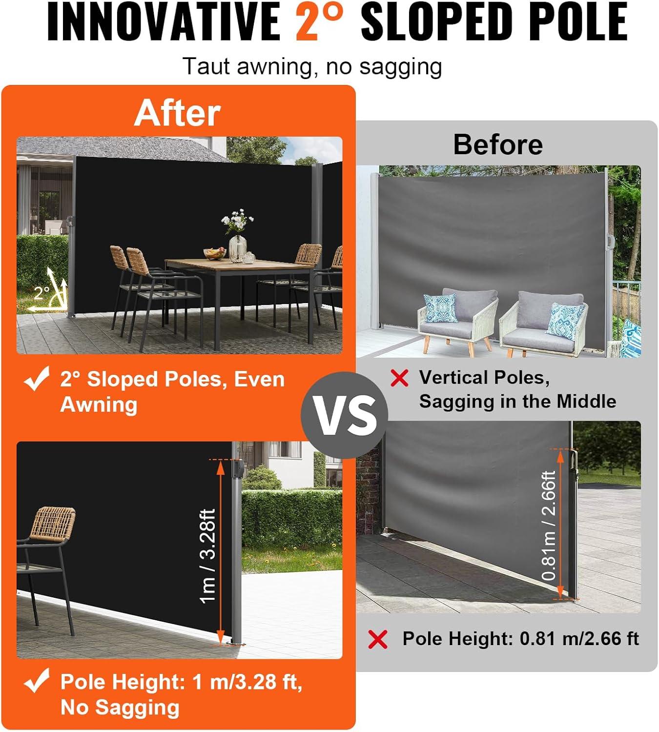 imageVEVOR Retractable Side Awning UV 50 71x 236 Full Aluminum RustProof Patio Sunshine Screen 280 g Thicken Privacy Divider ampamp Wind Screen for Courtyard Balcony Roof Terraces and Pools BlackBlack