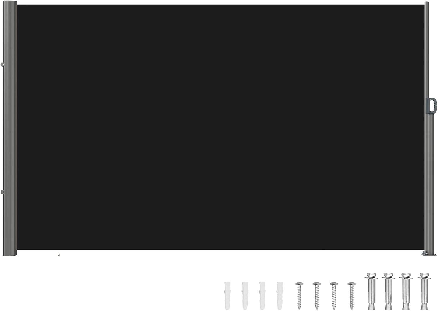 imageVEVOR Retractable Side Awning UV 50 71x 236 Full Aluminum RustProof Patio Sunshine Screen 280 g Thicken Privacy Divider ampamp Wind Screen for Courtyard Balcony Roof Terraces and Pools BlackBlack