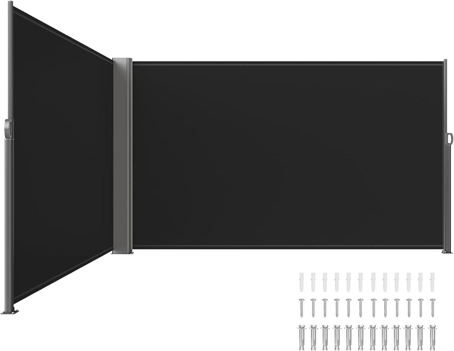 imageVEVOR Retractable Side Awning UV 50 71x 236 Full Aluminum RustProof Patio Sunshine Screen 280 g Thicken Privacy Divider ampamp Wind Screen for Courtyard Balcony Roof Terraces and Pools BlackBlack