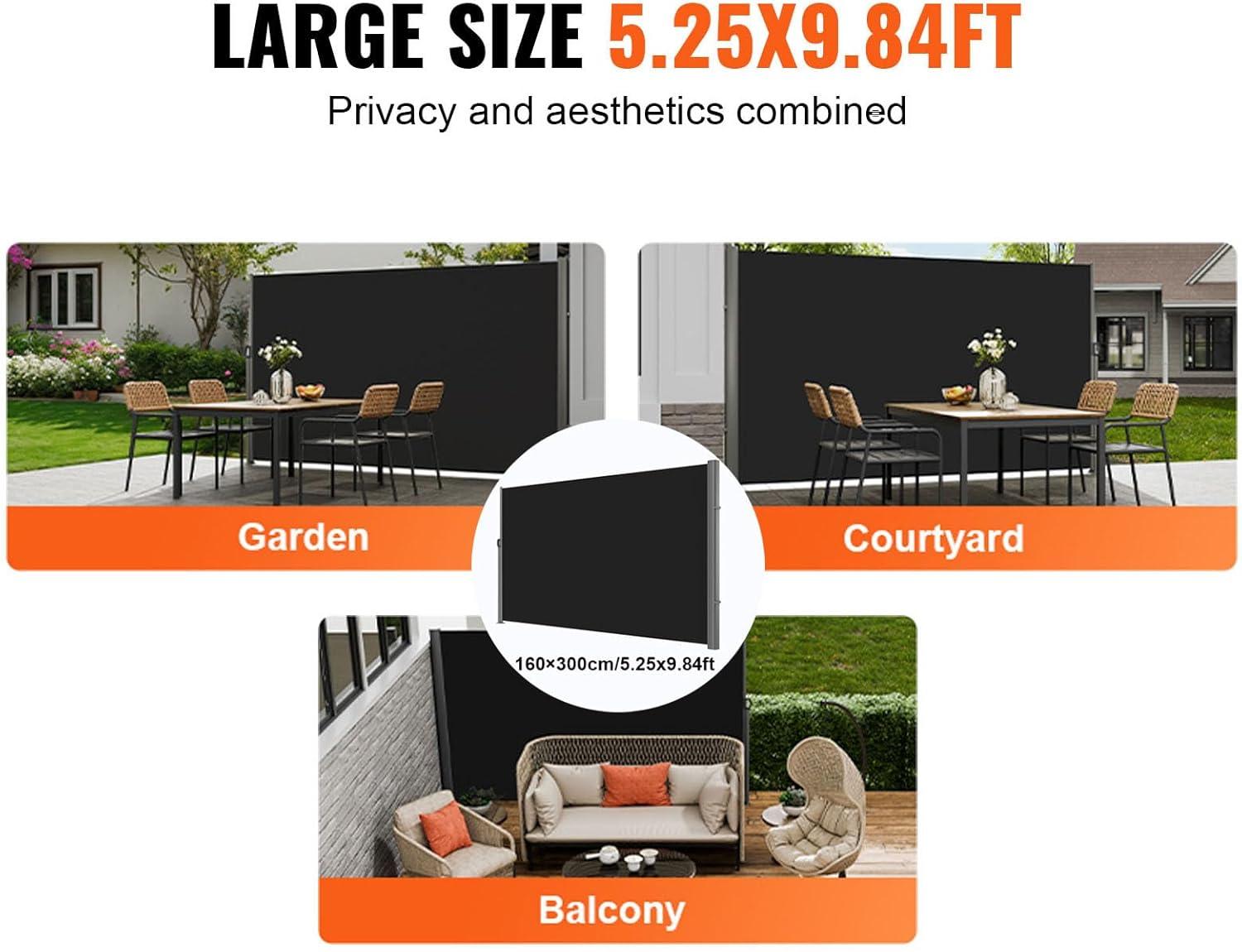 imageVEVOR Retractable Side Awning UV 50 71x 236 Full Aluminum RustProof Patio Sunshine Screen 280 g Thicken Privacy Divider ampamp Wind Screen for Courtyard Balcony Roof Terraces and Pools BlackBlack