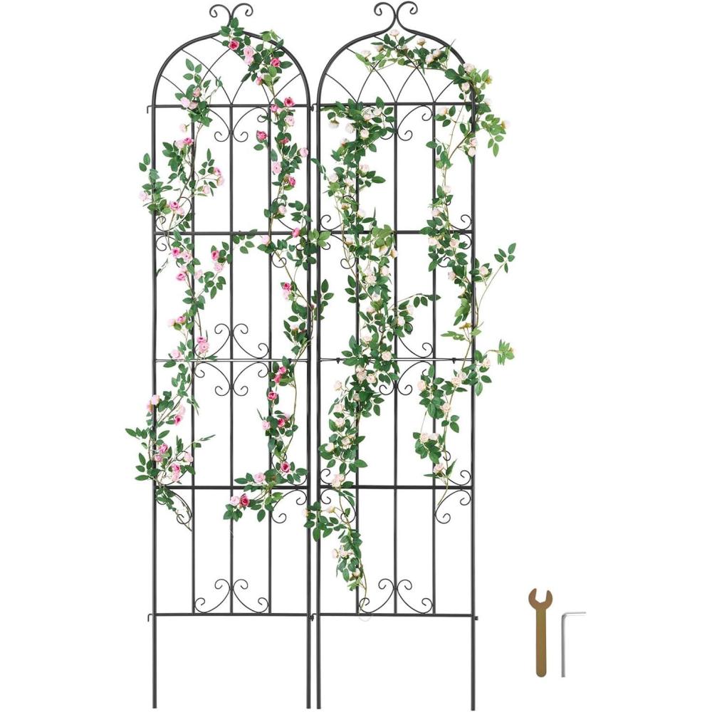 imageVEVOR 60 x 15 in Rustproof Metal Garden Flower Trellis Outdoor Climbing Rose ampamp Cucumber Support Decorative Tall Clematis Trellis for Courtyards ampamp Lawns87H x 20W