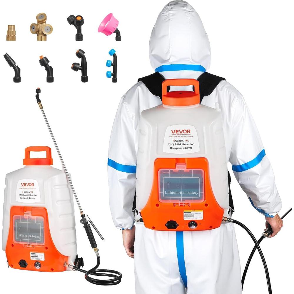 imageVEVOR Battery Powered Backpack Sprayer 4 Gallons Electric Lawn Sprayer with 8 Nozzles ampamp 2 Telescopic Wands 90PSI Adjustable Pressure 46 Hour Runtime Yard Sprayers for Lawn and Garden
