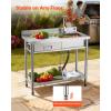 imageVEVOR Stainless Steel Utility Sink Free Standing Single Bowl Commercial Kitchen Sink with Faucet Utility Left Basin Workbench with Hot ampamp Cold Water Pipe for Garage Restaurant Laundry 47x197x37 in39inch Left Drainboard with Drawer