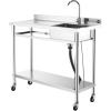 imageVEVOR Stainless Steel Utility Sink Free Standing Single Bowl Commercial Kitchen Sink with Faucet Utility Left Basin Workbench with Hot ampamp Cold Water Pipe for Garage Restaurant Laundry 47x197x37 in47 Left Drainboard with Casters