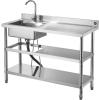imageVEVOR Stainless Steel Utility Sink Free Standing Single Bowl Commercial Kitchen Sink with Faucet Utility Left Basin Workbench with Hot ampamp Cold Water Pipe for Garage Restaurant Laundry 47x197x37 in47 Triplelayer Right Drainage
