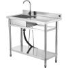imageVEVOR Stainless Steel Utility Sink Free Standing Single Bowl Commercial Kitchen Sink with Faucet Utility Left Basin Workbench with Hot ampamp Cold Water Pipe for Garage Restaurant Laundry 47x197x37 in39 Right Drainboard