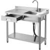 imageVEVOR Stainless Steel Utility Sink Free Standing Single Bowl Commercial Kitchen Sink with Faucet Utility Left Basin Workbench with Hot ampamp Cold Water Pipe for Garage Restaurant Laundry 47x197x37 in39inch Left Drainboard with Drawer