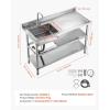 imageVEVOR Stainless Steel Utility Sink Free Standing Single Bowl Commercial Kitchen Sink with Faucet Utility Left Basin Workbench with Hot ampamp Cold Water Pipe for Garage Restaurant Laundry 47x197x37 in47 Triplelayer Right Drainage