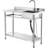 imageVEVOR Stainless Steel Utility Sink Free Standing Single Bowl Commercial Kitchen Sink with Faucet Utility Left Basin Workbench with Hot ampamp Cold Water Pipe for Garage Restaurant Laundry 47x197x37 in47 Left Drainboard