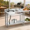 imageVEVOR Stainless Steel Utility Sink Free Standing Single Bowl Commercial Kitchen Sink with Faucet Utility Left Basin Workbench with Hot ampamp Cold Water Pipe for Garage Restaurant Laundry 47x197x37 in39 Right Drainboard