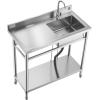 imageVEVOR Stainless Steel Utility Sink Free Standing Single Bowl Commercial Kitchen Sink with Faucet Utility Left Basin Workbench with Hot ampamp Cold Water Pipe for Garage Restaurant Laundry 47x197x37 in39 Left Drainboard