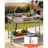 imageVEVOR Stainless Steel Utility Sink Free Standing Single Bowl Commercial Kitchen Sink with Faucet Utility Left Basin Workbench with Hot ampamp Cold Water Pipe for Garage Restaurant Laundry 47x197x37 in47 Right Drainboard