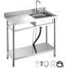 imageVEVOR Stainless Steel Utility Sink Free Standing Single Bowl Commercial Kitchen Sink with Faucet Utility Left Basin Workbench with Hot ampamp Cold Water Pipe for Garage Restaurant Laundry 47x197x37 in39 Left Drainboard
