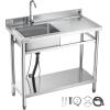 imageVEVOR Stainless Steel Utility Sink Free Standing Single Bowl Commercial Kitchen Sink with Faucet Utility Left Basin Workbench with Hot ampamp Cold Water Pipe for Garage Restaurant Laundry 47x197x37 in39 Right Drainboard