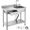 imageVEVOR Stainless Steel Utility Sink Free Standing Single Bowl Commercial Kitchen Sink with Faucet Utility Left Basin Workbench with Hot ampamp Cold Water Pipe for Garage Restaurant Laundry 47x197x37 in39inch Left Drainboard with Drawer