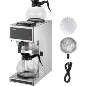 imageVEVOR Commercial Drip Coffee Maker 24 Cups CoffeeMaker Machine with 4 Glass Carafes and 4 Decanter Warmer Plates Stainless Steel DualHead Coffee Brewer for Restaurant Office Coffee Shop ampamp Home2 Warmer Plates