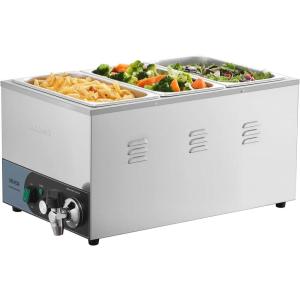 imageVEVOR Commercial Food Warmer 1500W Electric Stainless Steel Steam Food Warmer Fast Heating Countertop Buffet Bain Marie with Four 13 Size Food Pans for Catering Restaurants Parties ampamp Buffets313Pan20CM Depth