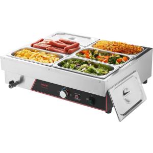 imageVEVOR Commercial Food Warmer 1500W Electric Stainless Steel Steam Food Warmer Fast Heating Countertop Buffet Bain Marie with Four 13 Size Food Pans for Catering Restaurants Parties ampamp Buffets613Pan
