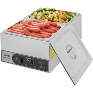 imageVEVOR Commercial Food Warmer 1500W Electric Stainless Steel Steam Food Warmer Fast Heating Countertop Buffet Bain Marie with Four 13 Size Food Pans for Catering Restaurants Parties ampamp Buffets212Pan