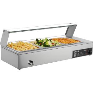 imageVEVOR Commercial Food Warmer 1500W Electric Stainless Steel Steam Food Warmer Fast Heating Countertop Buffet Bain Marie with Four 13 Size Food Pans for Catering Restaurants Parties ampamp Buffets312Pan