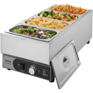 imageVEVOR Commercial Food Warmer 1500W Electric Stainless Steel Steam Food Warmer Fast Heating Countertop Buffet Bain Marie with Four 13 Size Food Pans for Catering Restaurants Parties ampamp Buffets413Pan