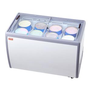 imageVEVOR Commercial Ice Cream Display Case 131 Cuft Chest Freezer Mobile Glass Top Deep Freezer Restaurant Gelato Dipping Cabinet with 8 Large Tubs 2 Sliding Glass Doors Locking Casters White