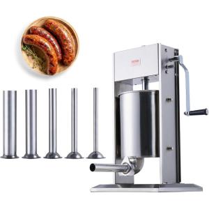 imageVEVOR Manual Sausage Stuffer 2 L  5 LBS Vertical Sausage Machine with Gtype Clamp FoodGrade 304 Stainless Steel Barrel with 2 Stuffing Tubes for Home Kitchen Restaurant Commercial10 L  22 LBS