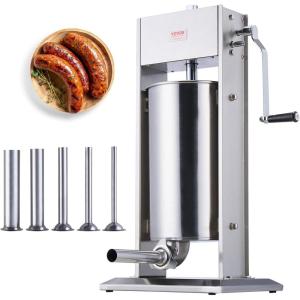 imageVEVOR Manual Sausage Stuffer 2 L  5 LBS Vertical Sausage Machine with Gtype Clamp FoodGrade 304 Stainless Steel Barrel with 2 Stuffing Tubes for Home Kitchen Restaurant Commercial15 L  30 LBS
