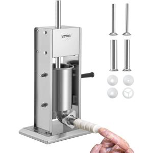 imageVEVOR Manual Sausage Stuffer 2 L  5 LBS Vertical Sausage Machine with Gtype Clamp FoodGrade 304 Stainless Steel Barrel with 2 Stuffing Tubes for Home Kitchen Restaurant Commercial3L7LBS