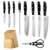 imageVEVOR Kitchen Knife Set with Block and Sharpener 15 Piece German High Carbon Stainless Steel Knife Set Kitchen Cutlery with PP Ergonomic Handle Sharpening Rod and Wooden Block for Home CooksBlade Stainless Steel Silver Handle Black Knife Block Natural Wood Color