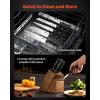 imageVEVOR Kitchen Knife Set with Block and Sharpener 15 Piece German High Carbon Stainless Steel Knife Set Kitchen Cutlery with PP Ergonomic Handle Sharpening Rod and Wooden Block for Home CooksBlade Stainless Steel Silver Handle Black Knife Block Walnut Color