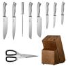 imageVEVOR Kitchen Knife Set with Block and Sharpener 15 Piece German High Carbon Stainless Steel Knife Set Kitchen Cutlery with PP Ergonomic Handle Sharpening Rod and Wooden Block for Home CooksBlade Stainless Steel Silver Handle Stainless Steel Silver Knife Block Walnut Color